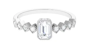 1 CT Octagon Cut Zircon Engagement Ring with Side Stones