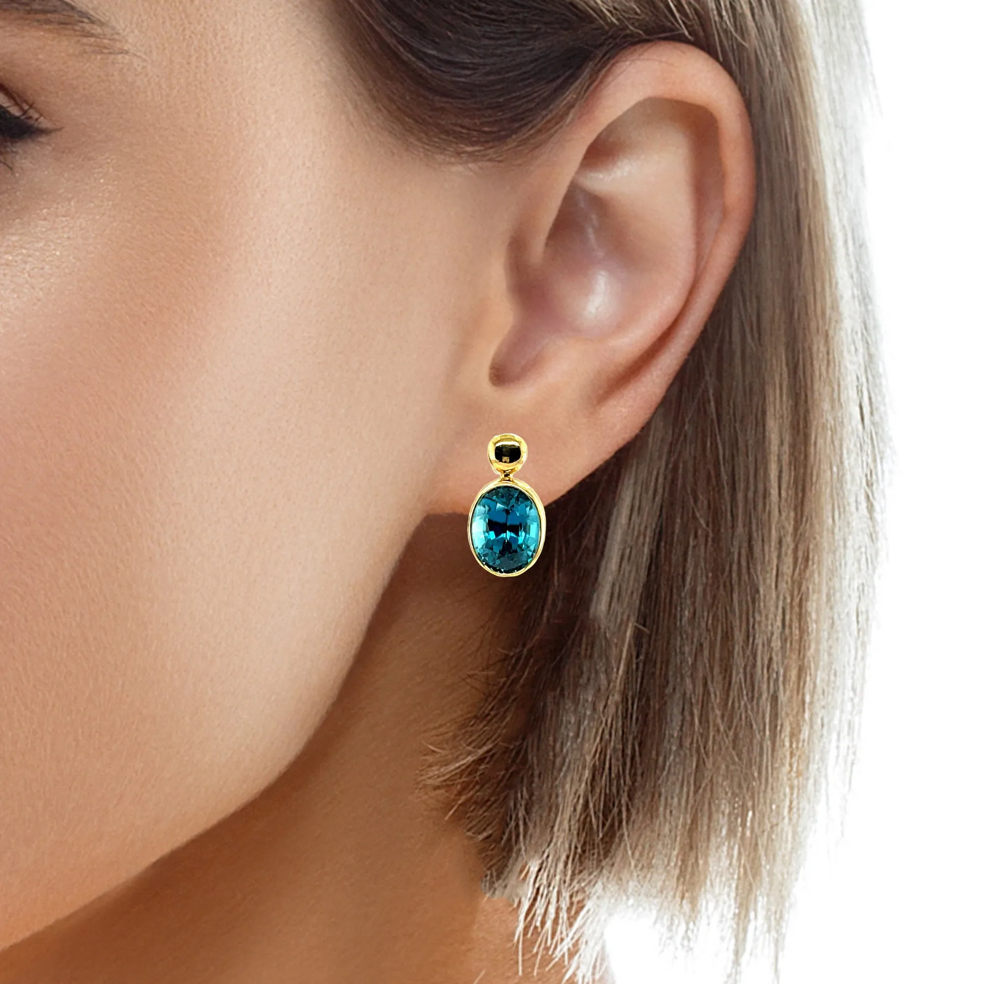 10.62 ct. t.w. Blue Zircon Drop Earrings in 18k Yellow Gold