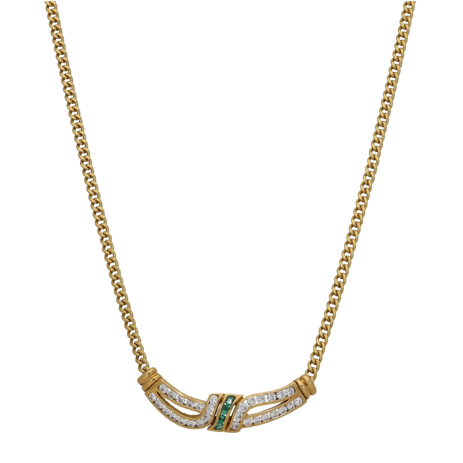 18ct Gold Emerald & Cubic Zirconia Fancy Necklace 18"