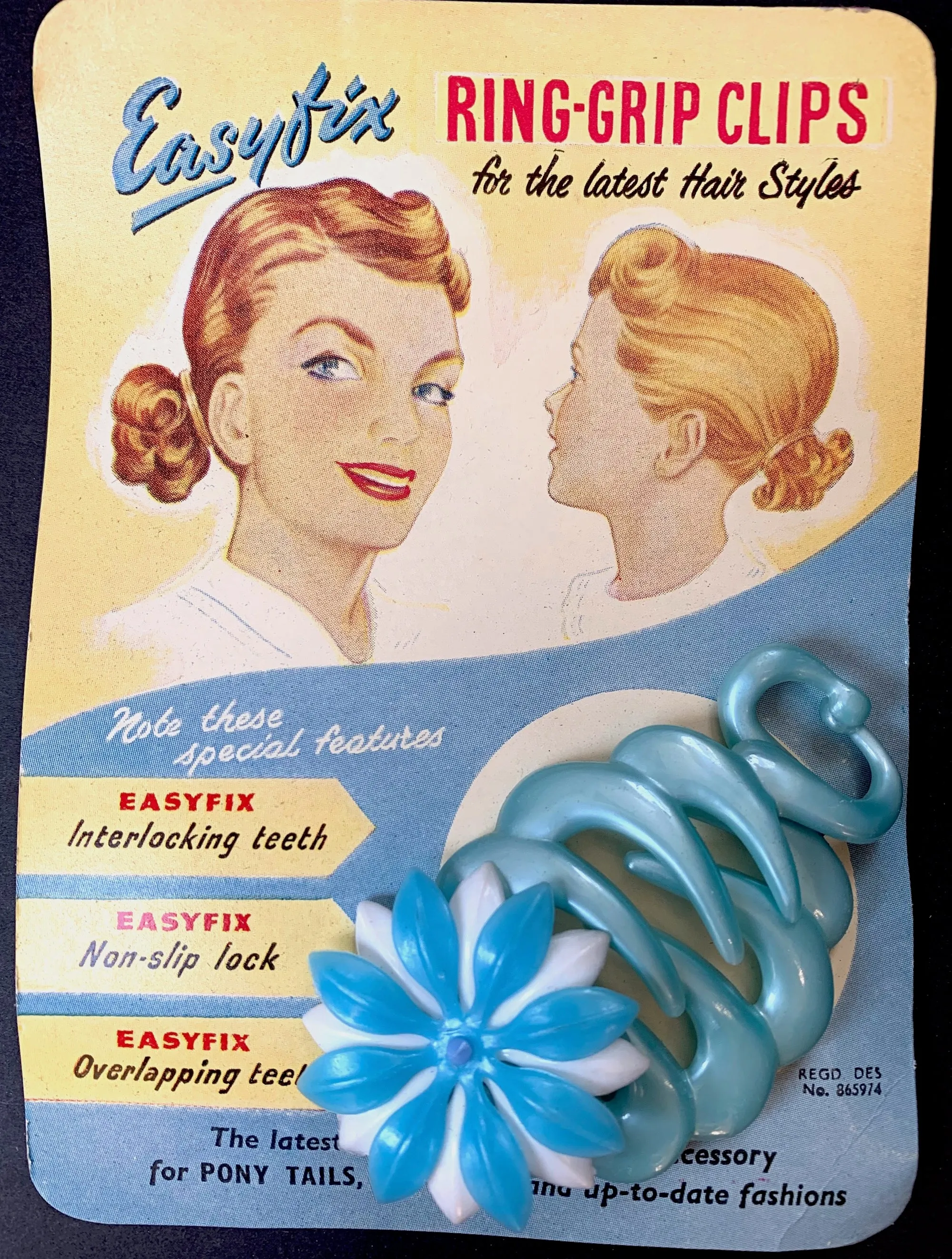 1940s Easyfix Ring-Grip Clip "for the Latest Hair Styles..Pony Tails, Chignons.."