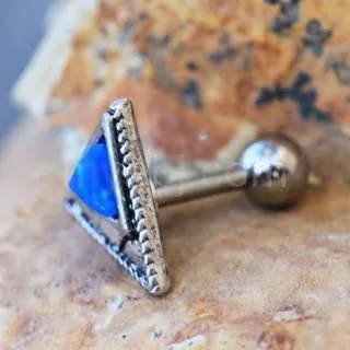 316L Stainless Steel Blue Synthetic Opal Triangle Cartilage Earring