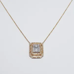 .35ctw Diamond Emerald Double Halo Necklace 14K White/Yellow Gold