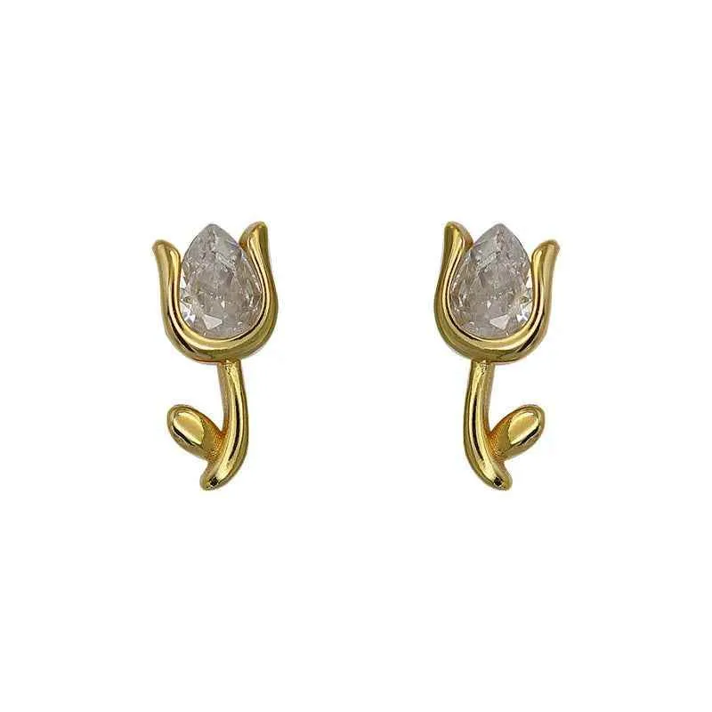 925 Sterling Silver 18k Gold Plated Stud Earrings Charm Jewelry - Tulip Flower - Xm264