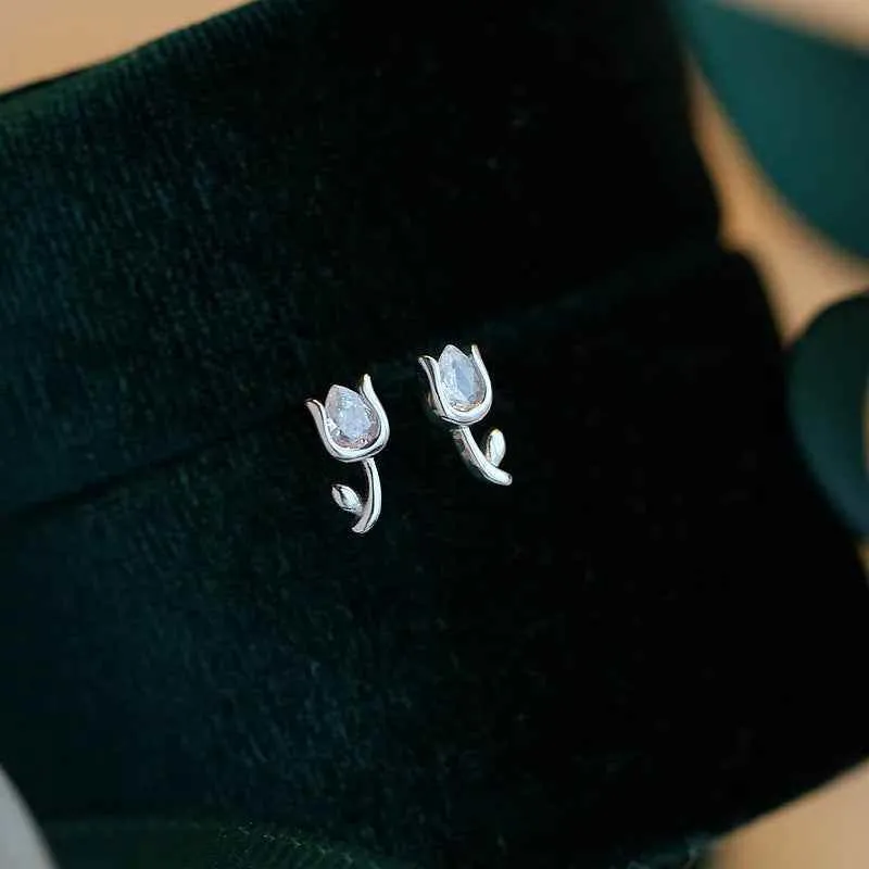 925 Sterling Silver 18k Gold Plated Stud Earrings Charm Jewelry - Tulip Flower - Xm264