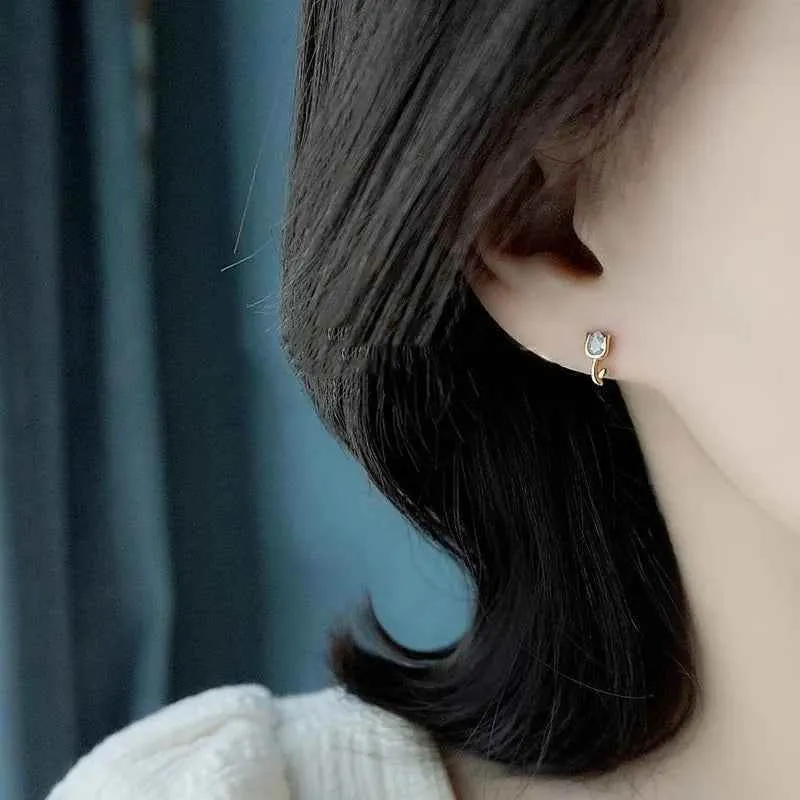 925 Sterling Silver 18k Gold Plated Stud Earrings Charm Jewelry - Tulip Flower - Xm264
