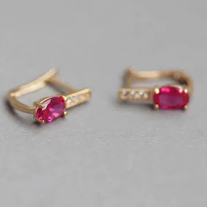925 Sterling Silver Hoop Earring Charm Jewelry - U-shaped Oval Rose - Xm245