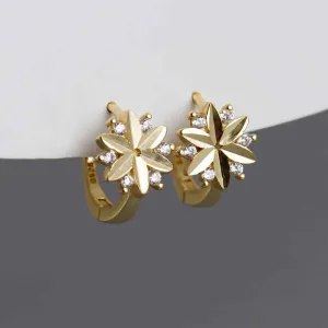 925 Sterling Silver Hoop Earrings Charm Jewelry - Zircon Flower - MD311