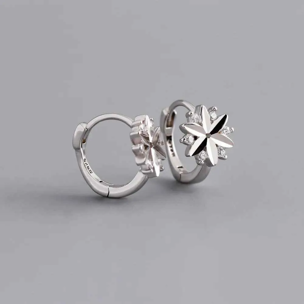 925 Sterling Silver Hoop Earrings Charm Jewelry - Zircon Flower - MD311