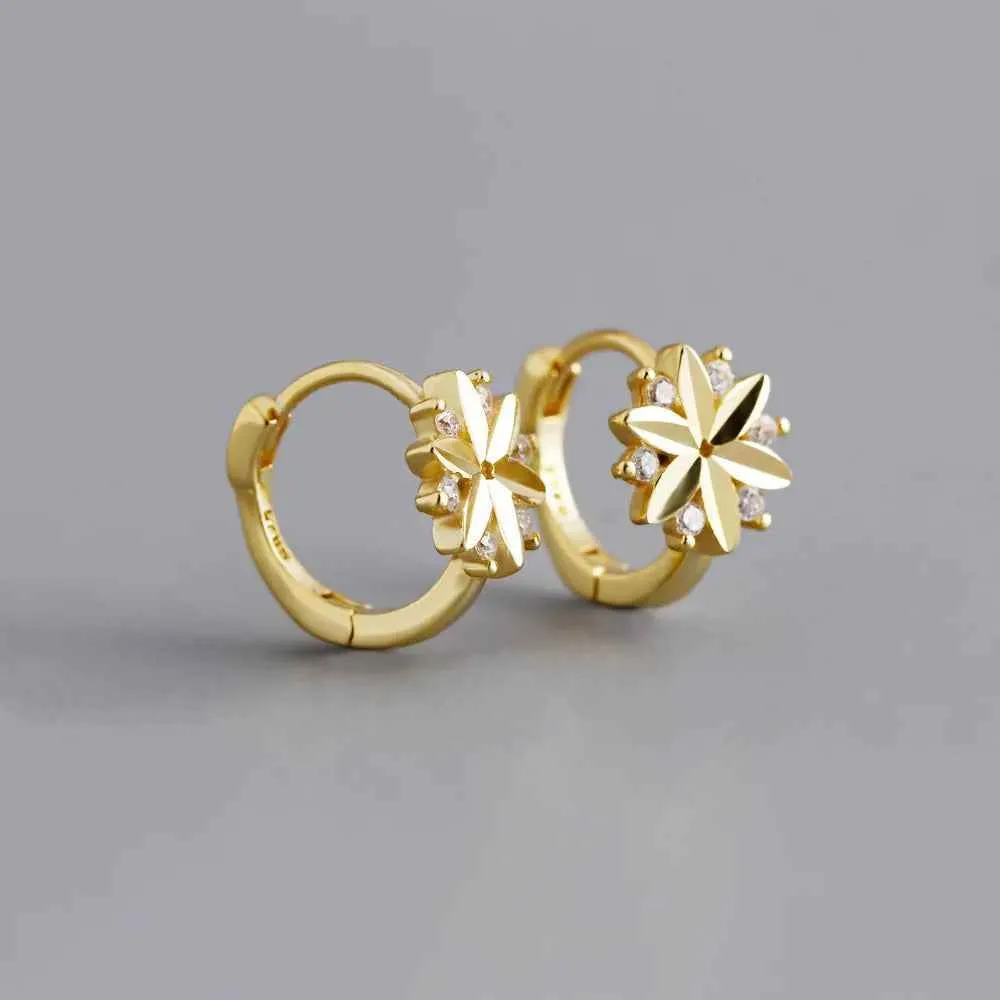 925 Sterling Silver Hoop Earrings Charm Jewelry - Zircon Flower - MD311