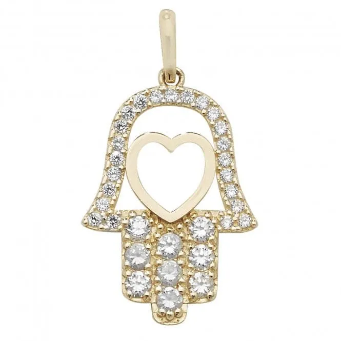 9ct Yellow Gold Hamsa Zirconia Pendant PN1001