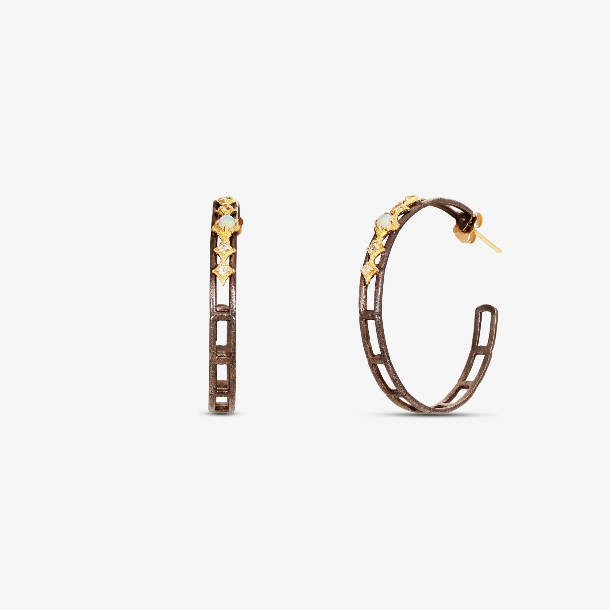 Armenta 18K Yellow Gold & Grey Sterling Silver Morganite & Australian Opal Crivelli Hoop Earrings 20539
