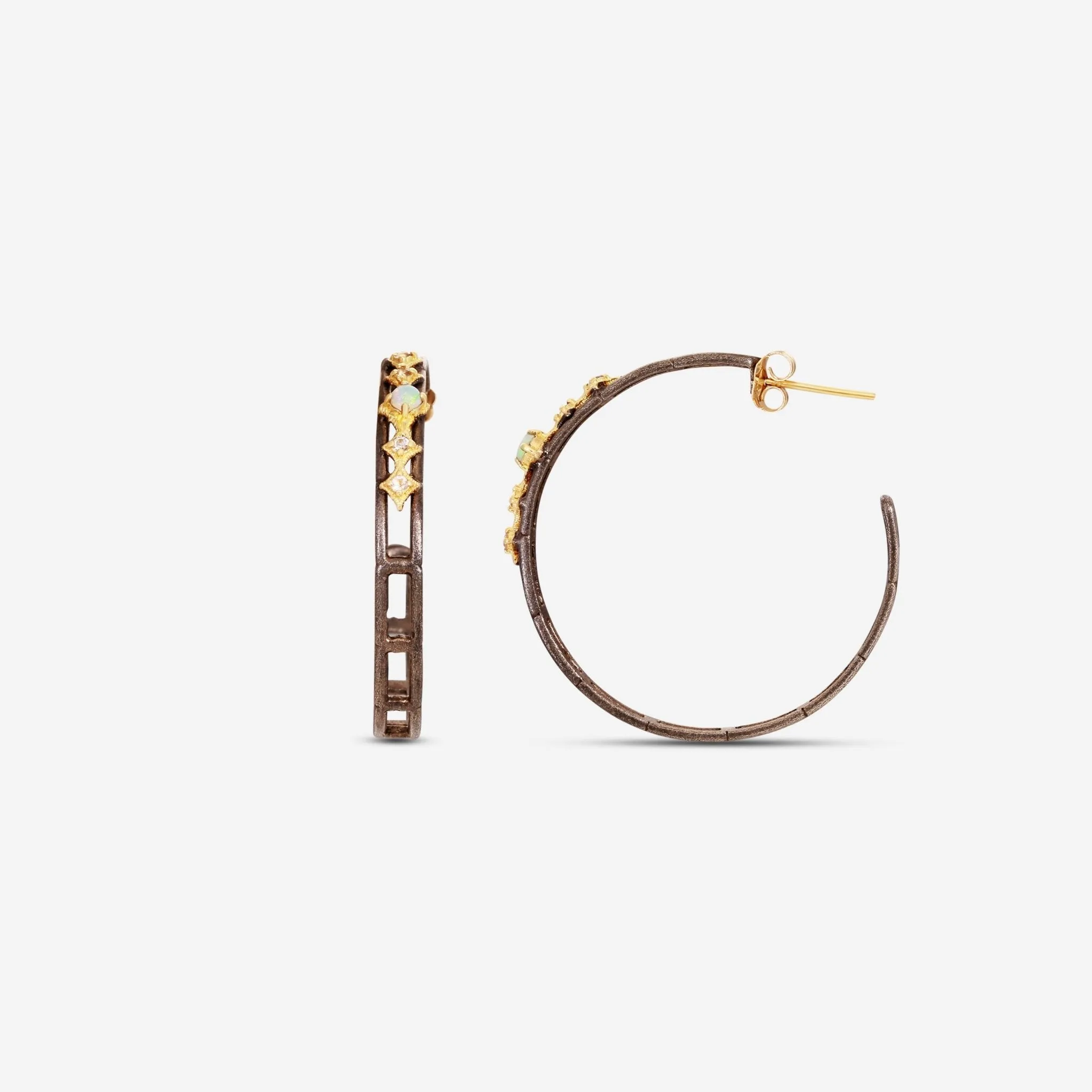 Armenta 18K Yellow Gold & Grey Sterling Silver Morganite & Australian Opal Crivelli Hoop Earrings 20539