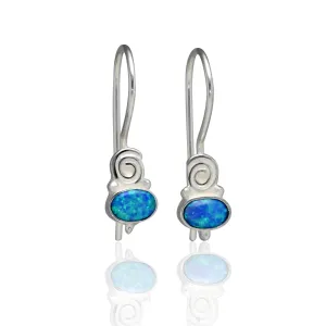 Banyan Blue Opal and Dainty Spiral Detail Silver Earrings
