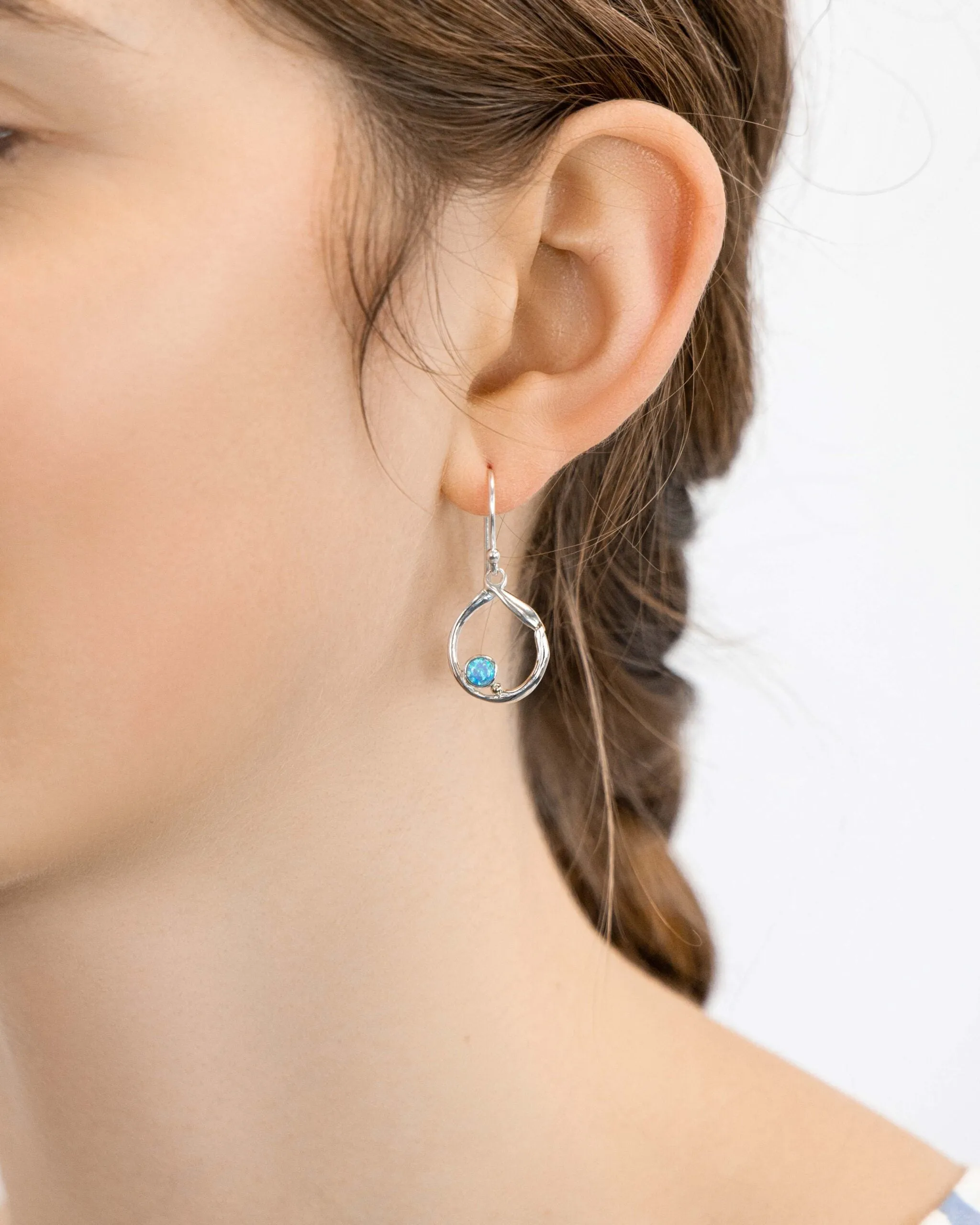 Banyan Blue Opal Circular Silver Earrings with Gold Fill Detailing