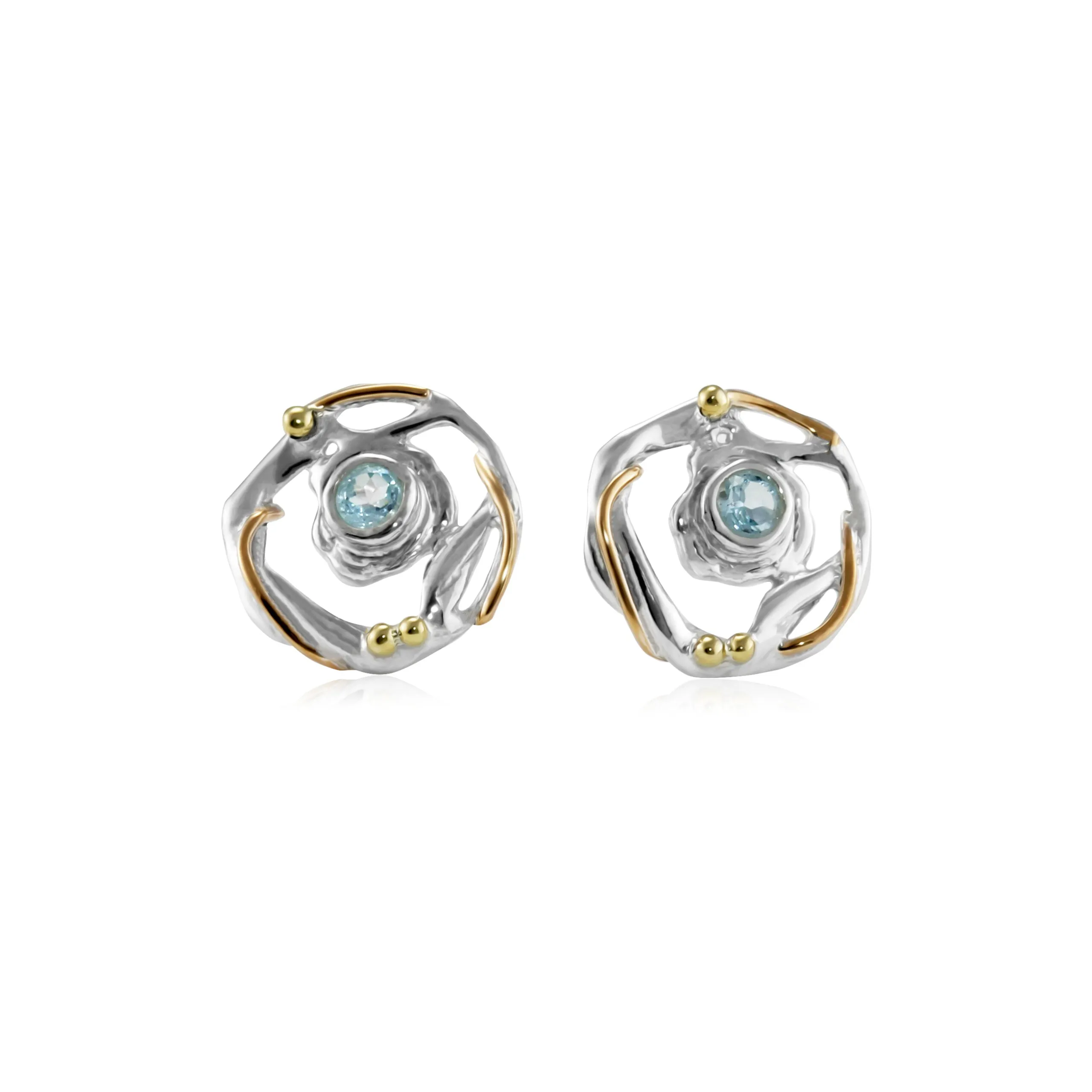 Banyan Organic Circular Sterling Silver Studs with Blue Topaz