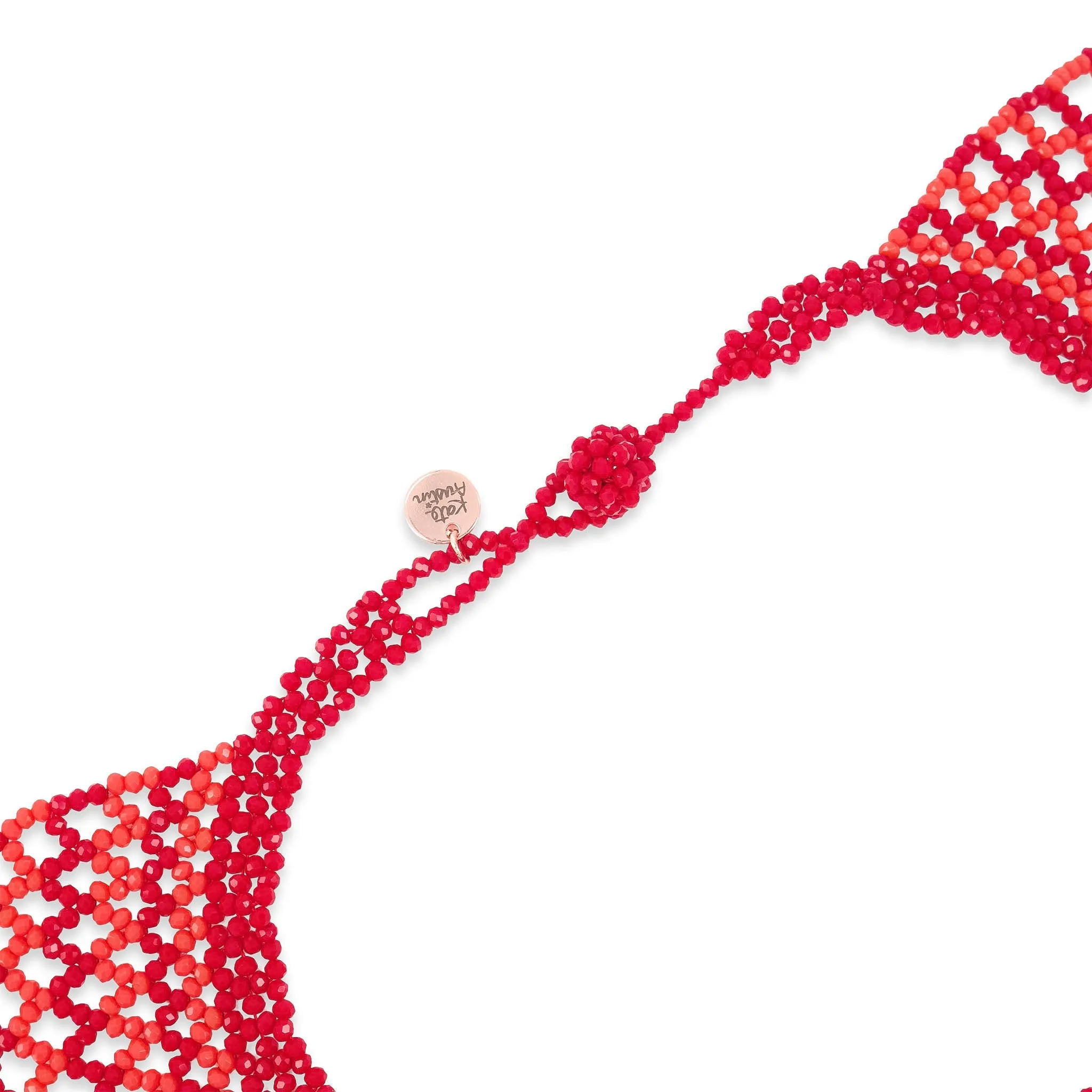 Beaded Collar Necklace - Coral/Red Stripe