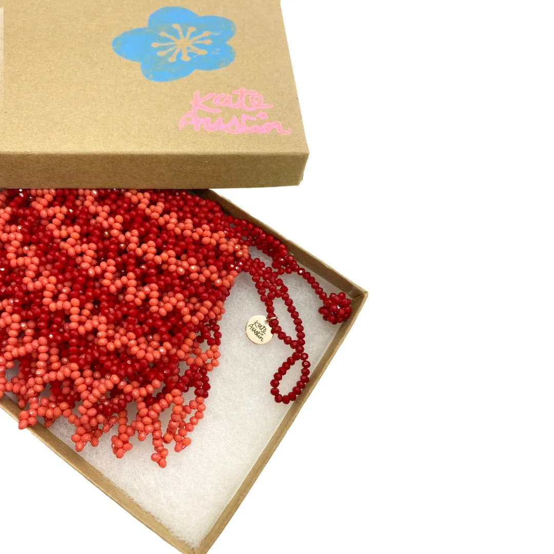 Beaded Collar Necklace - Coral/Red Stripe