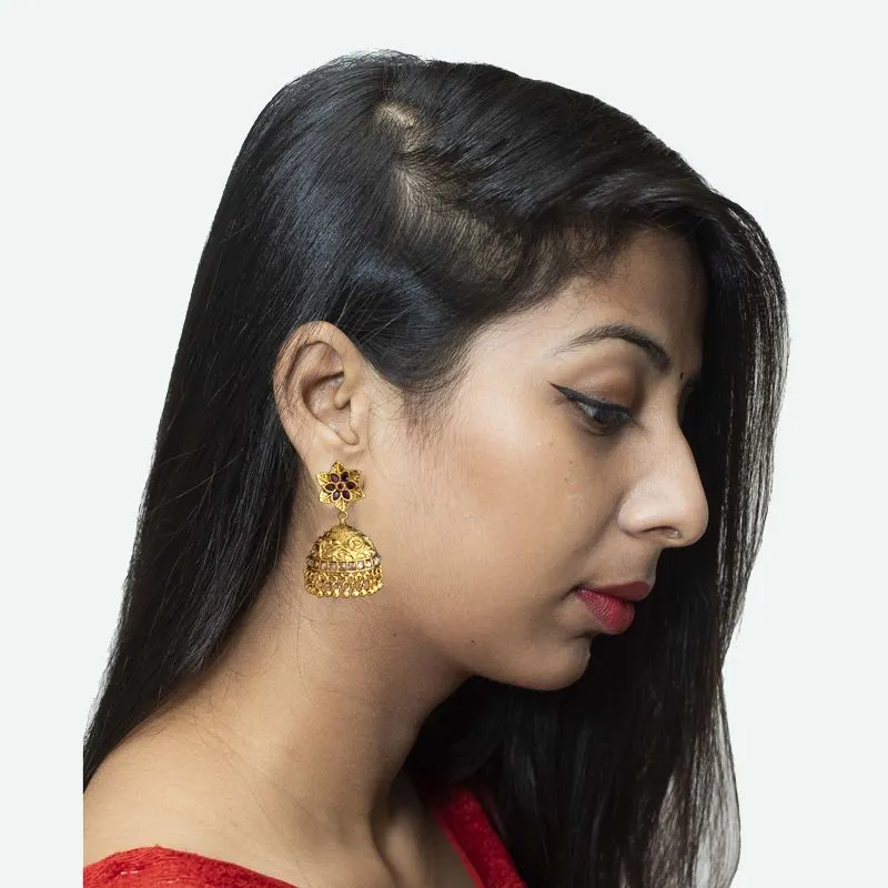 Beautiful Gold Look Jhumki With Ruby Stones