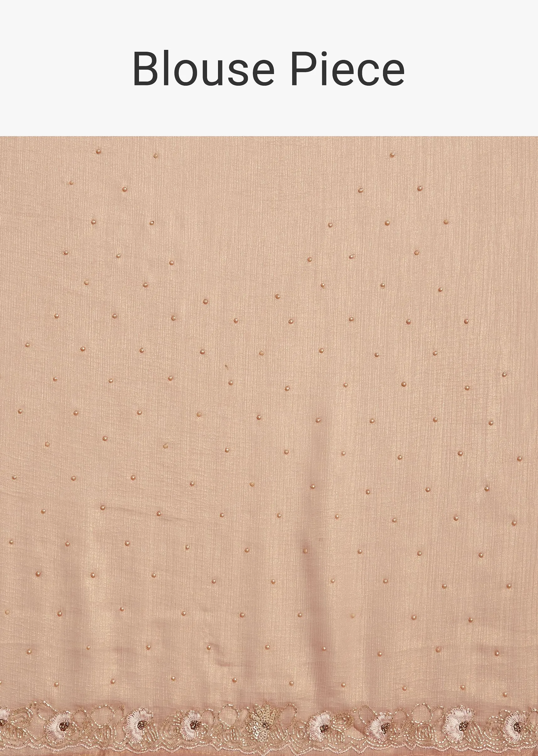 Beige Glass Tissue Saree With Moti Cutdana And Sequins Embroidery And Scallop Border