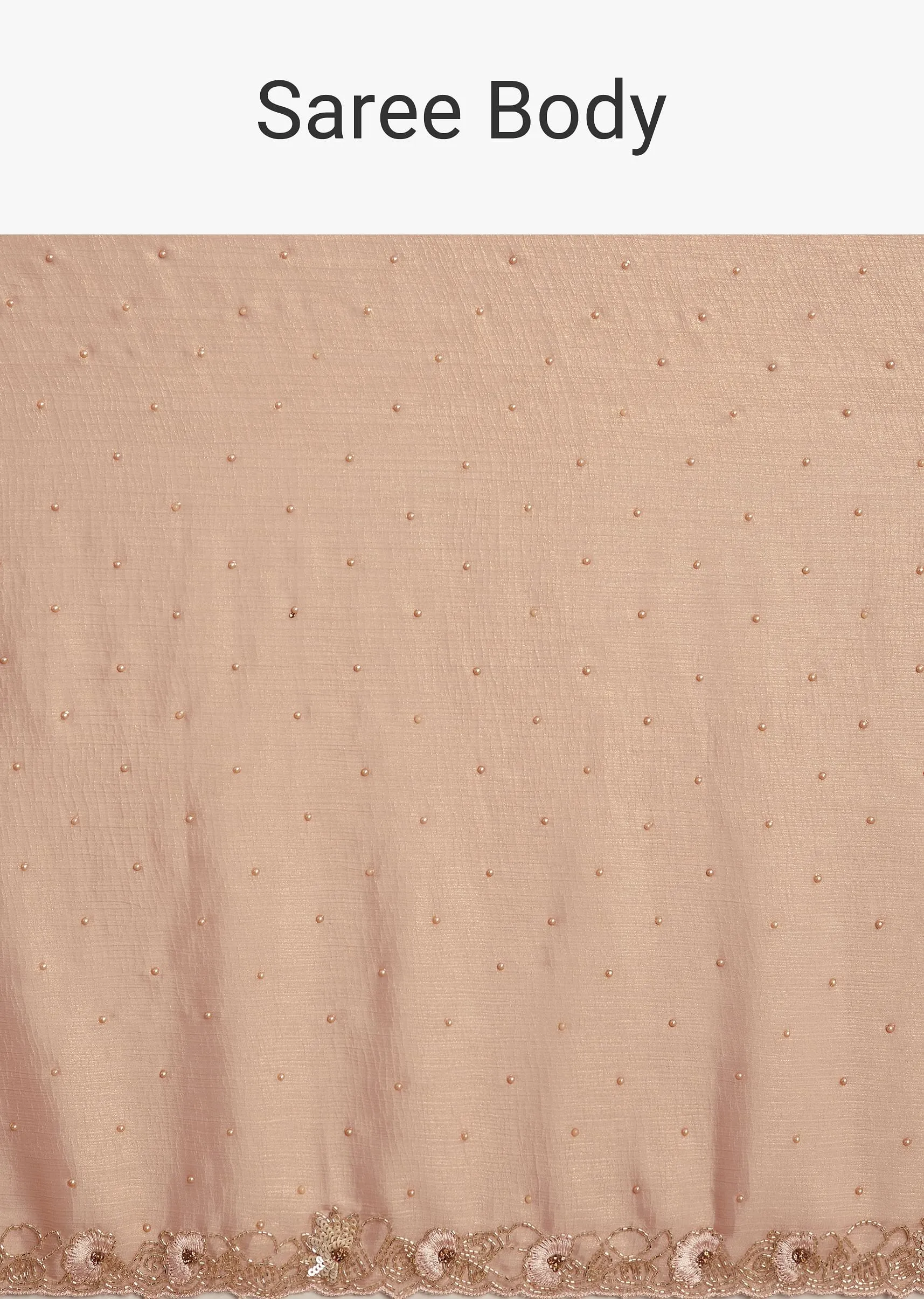 Beige Glass Tissue Saree With Moti Cutdana And Sequins Embroidery And Scallop Border