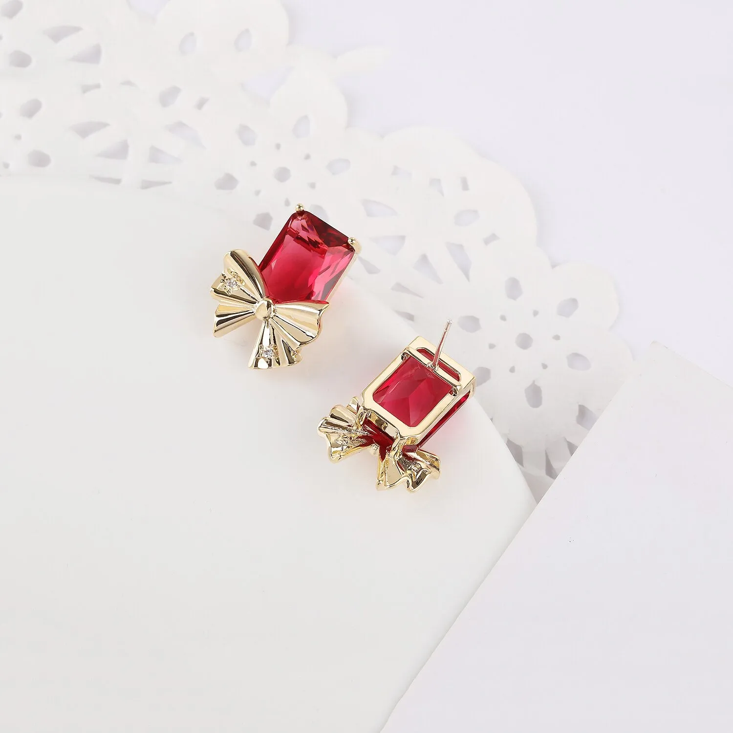 Bow Stud Earring for Girl, Multicolors Cubic Zirconia Earring for Women,Gathering Party Jewelry Accessories