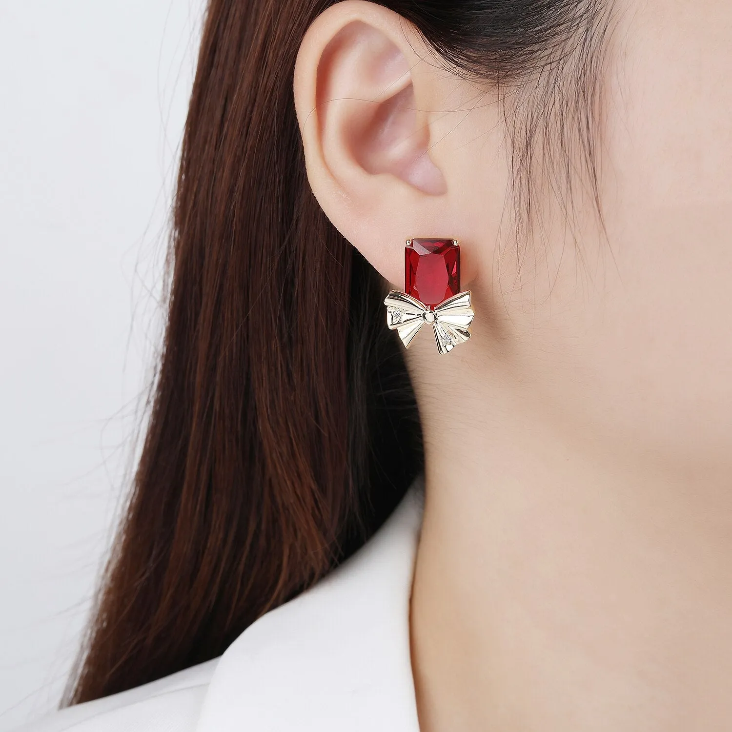 Bow Stud Earring for Girl, Multicolors Cubic Zirconia Earring for Women,Gathering Party Jewelry Accessories