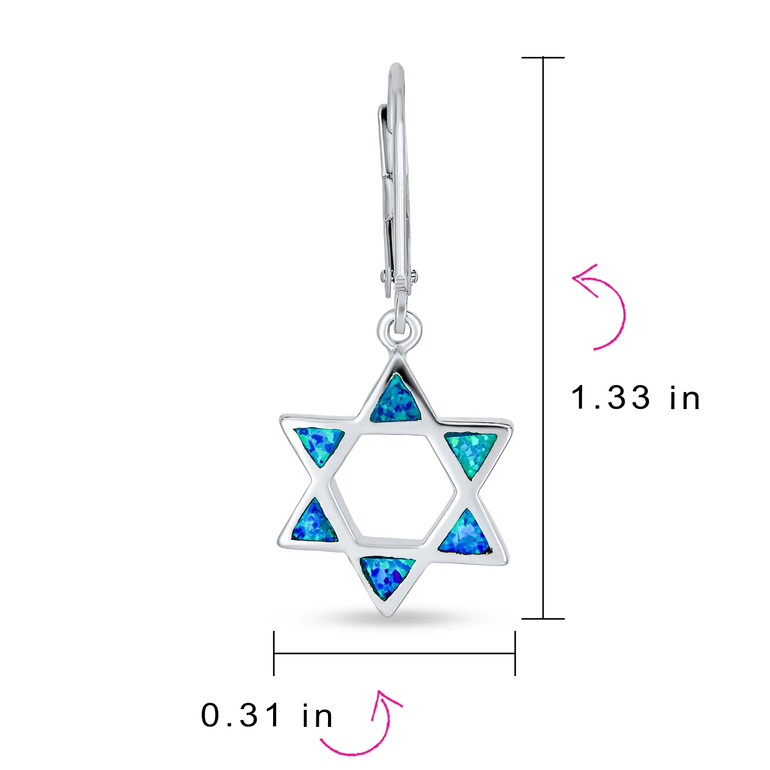 Created Blue Opal Judaica Star of David Dangle Gemstone Earrings Sterling Silver