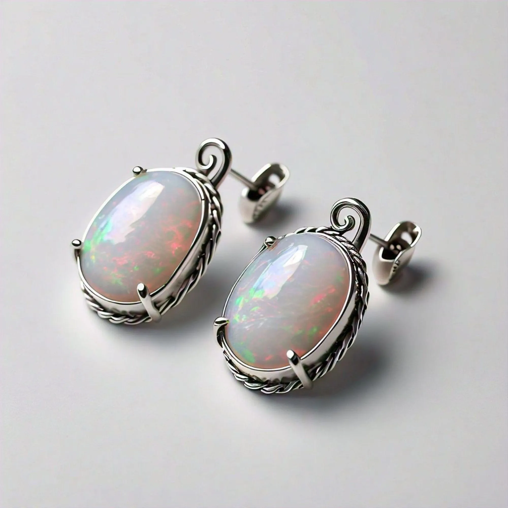 Echo Silver Vintage Real Fire Opal Handmade Unique Earrings