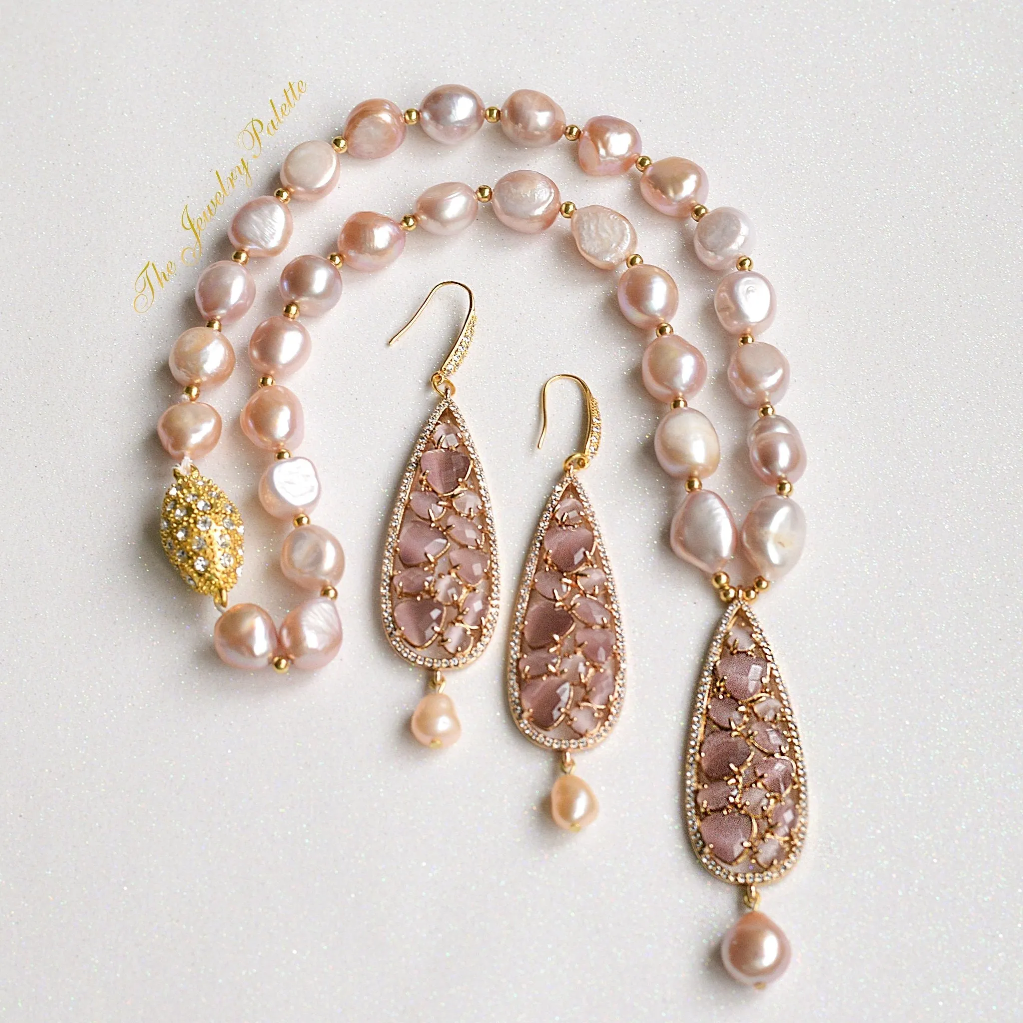 Elif lavender pearl set with zircon pendant