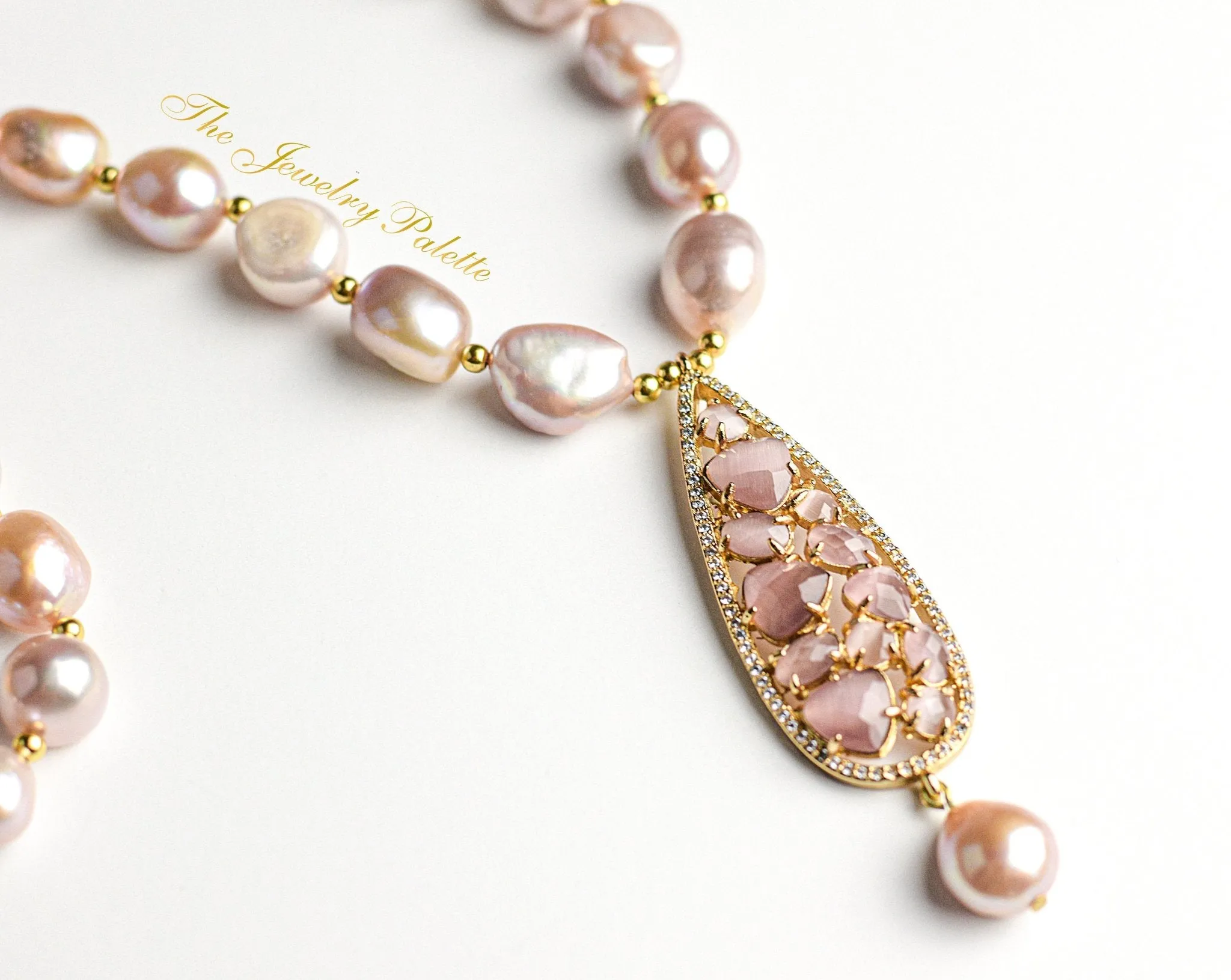 Elif lavender pearl set with zircon pendant