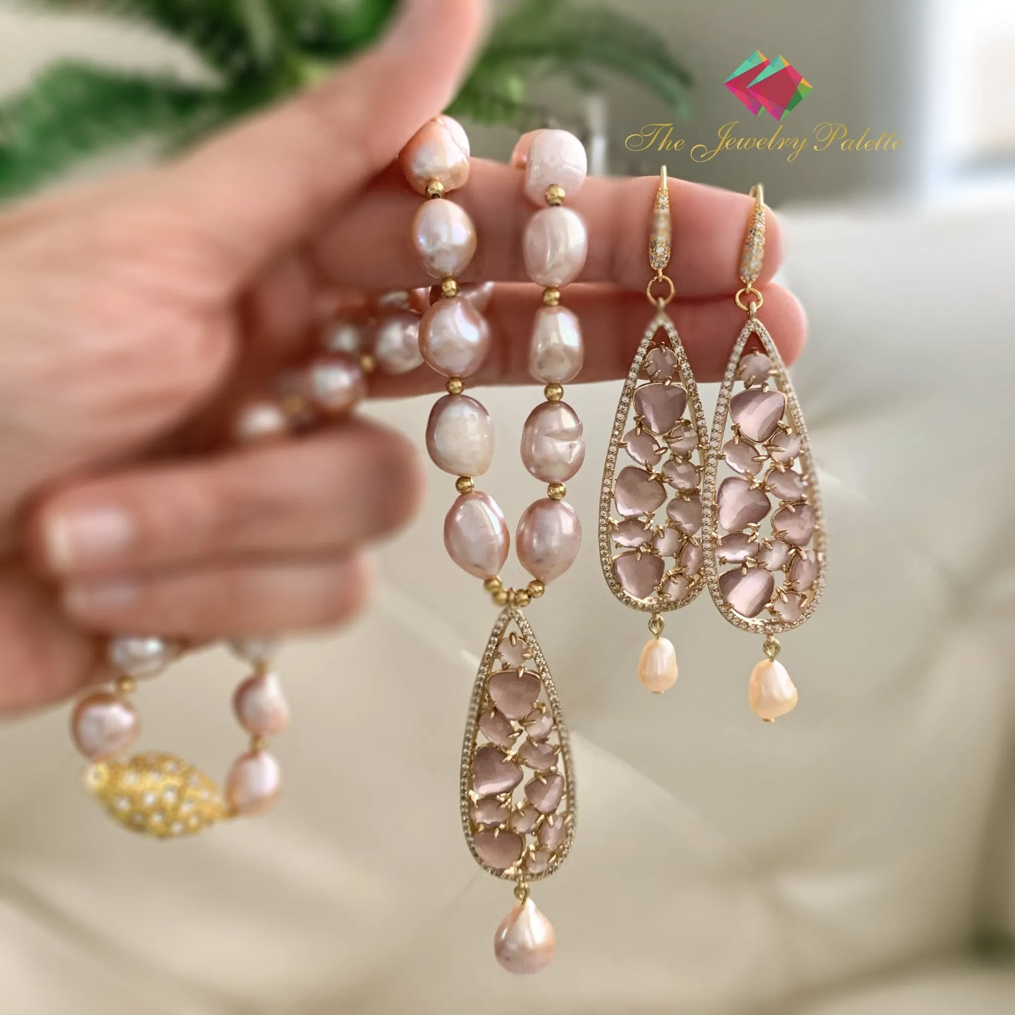 Elif lavender pearl set with zircon pendant