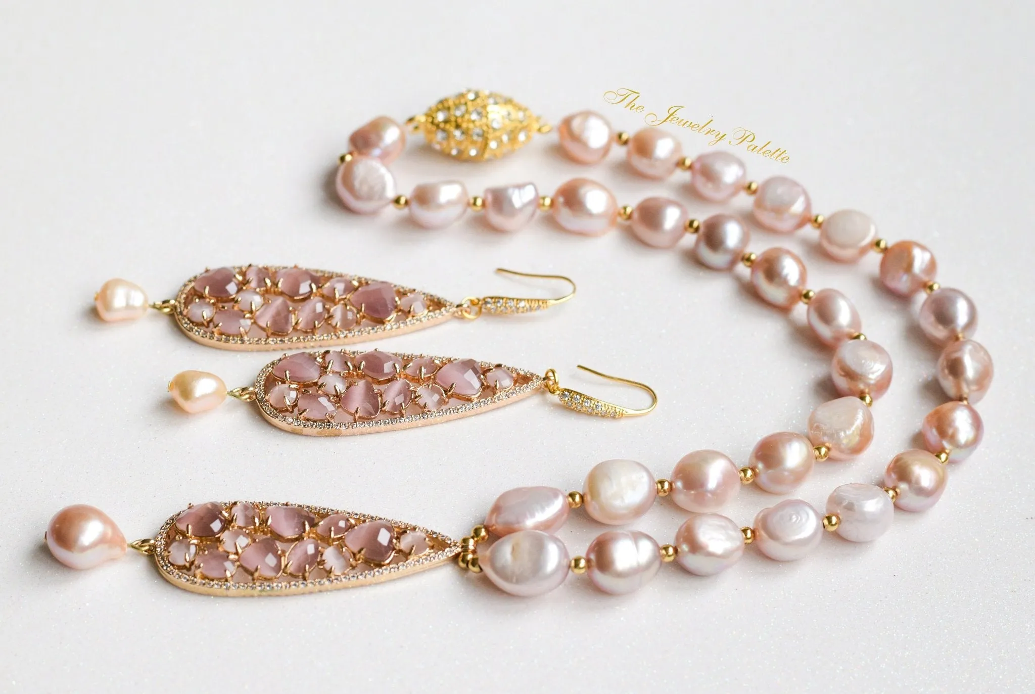 Elif lavender pearl set with zircon pendant