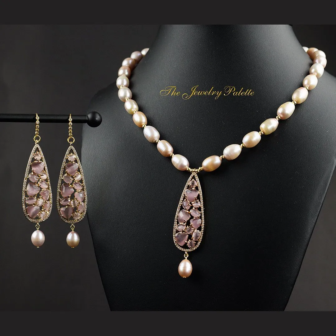 Elif lavender pearl set with zircon pendant