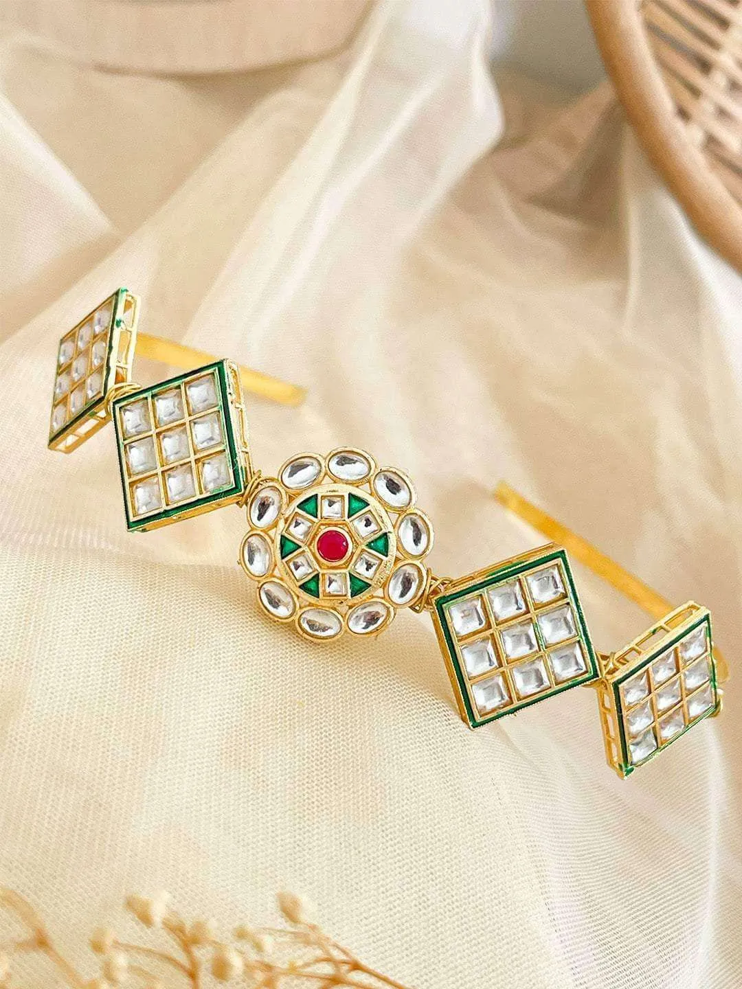Emerald Kundan Studded Hairband