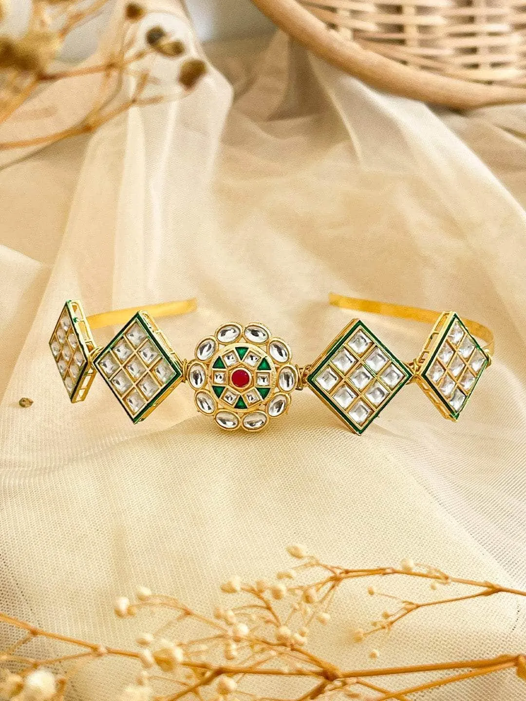 Emerald Kundan Studded Hairband