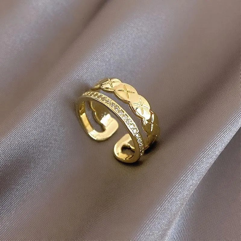 Exquisite Double Layer Zircon Adorned Rings