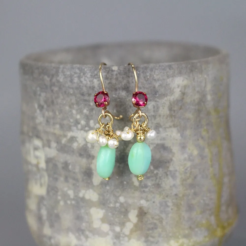 Fuchsia CZ Peruvian Opal Dew Earrings