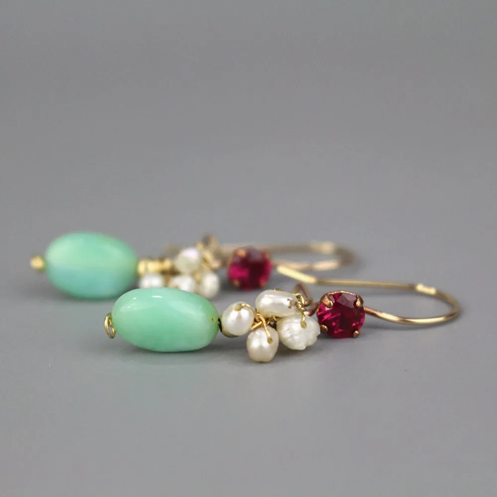 Fuchsia CZ Peruvian Opal Dew Earrings