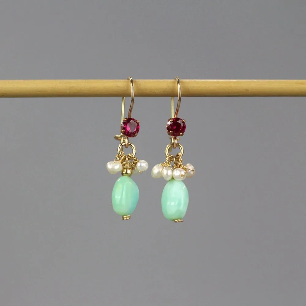 Fuchsia CZ Peruvian Opal Dew Earrings