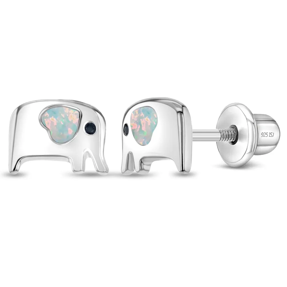 Gentle Giant Opal Kids / Children's / Girls Earrings Screw Back - Sterling Silver