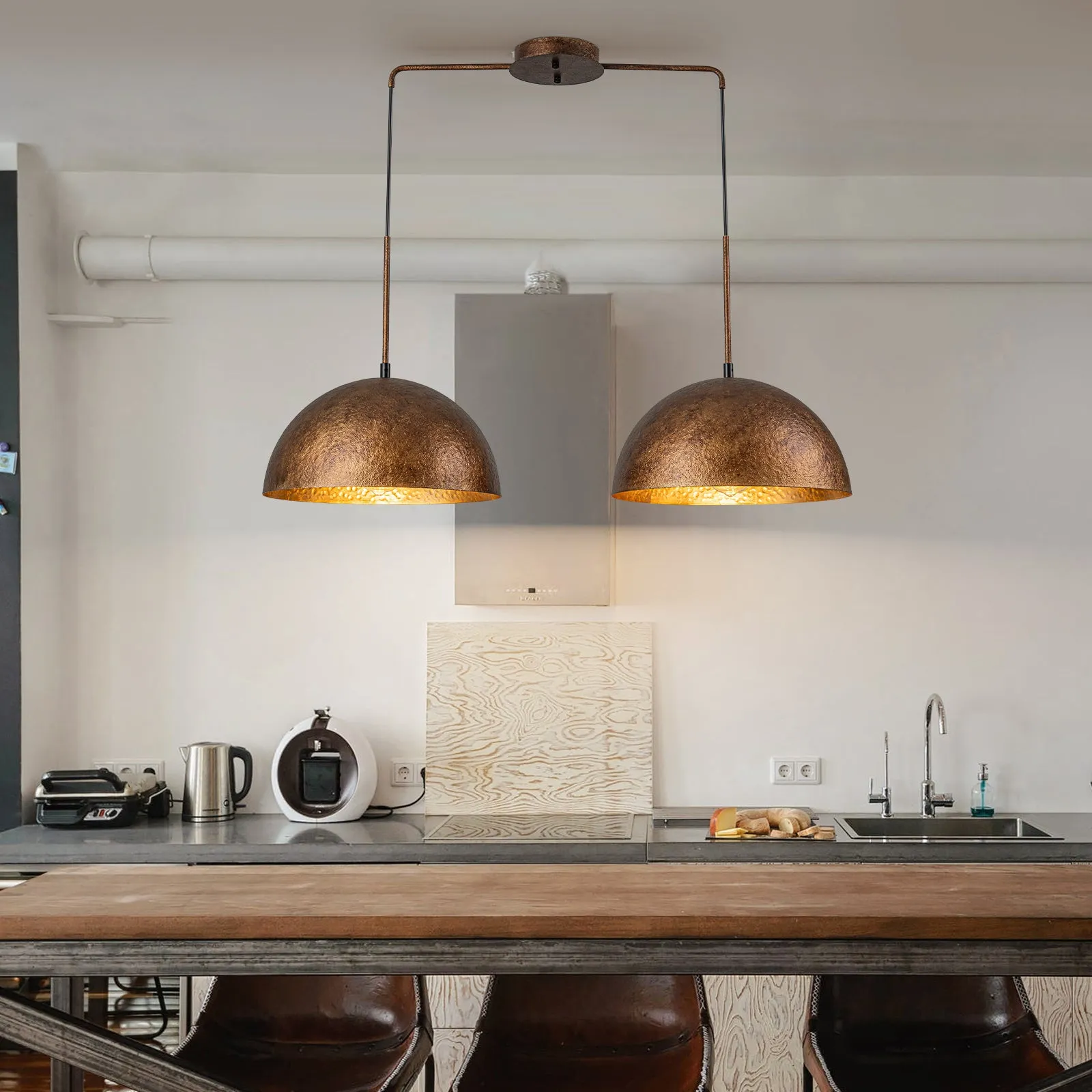 Glowlings 1/2-Light Industiral Antique Hammered Dome Copper Pendant Light