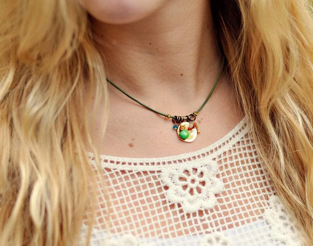 Gold OM Necklace with Turquoise and Findings