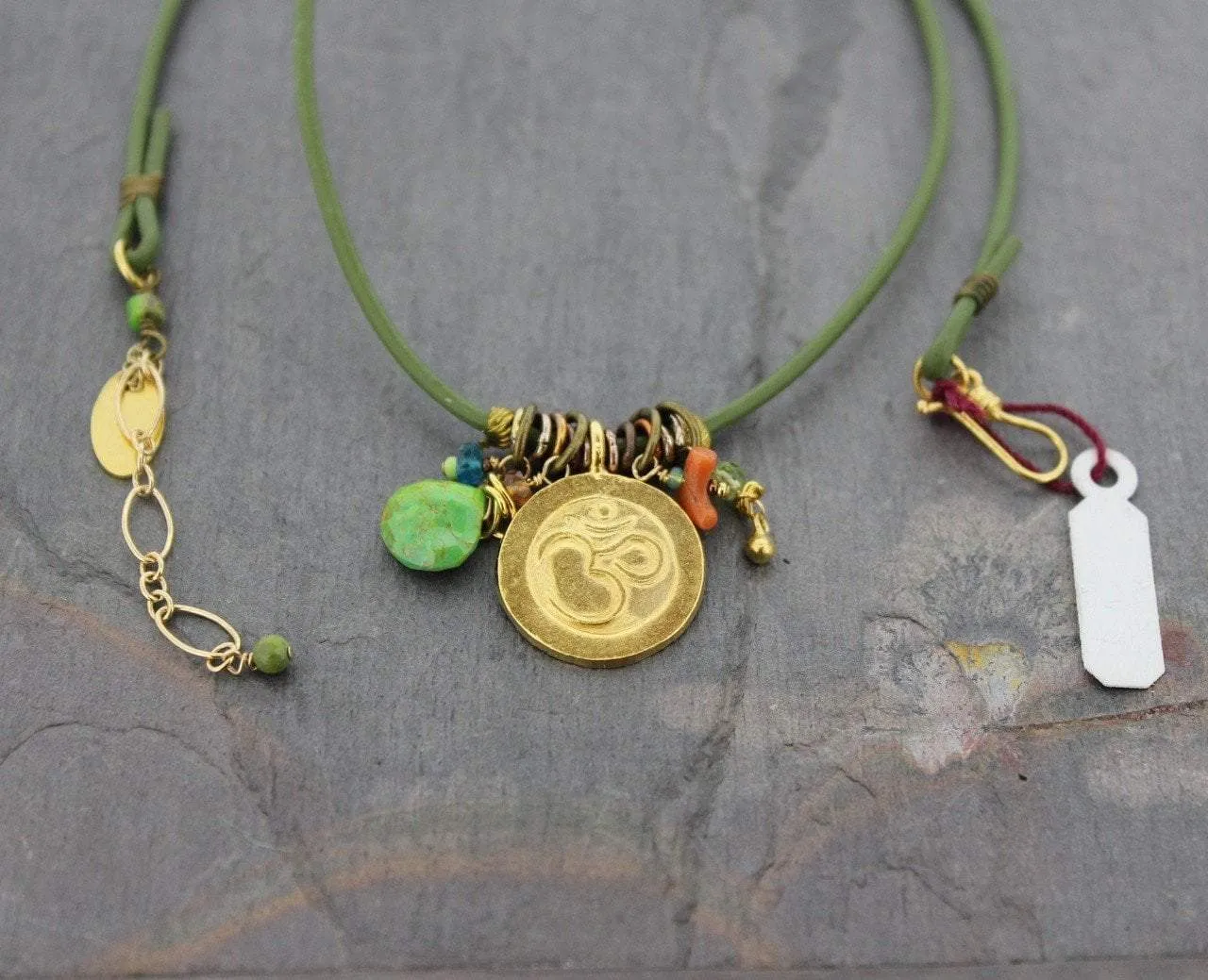 Gold OM Necklace with Turquoise and Findings
