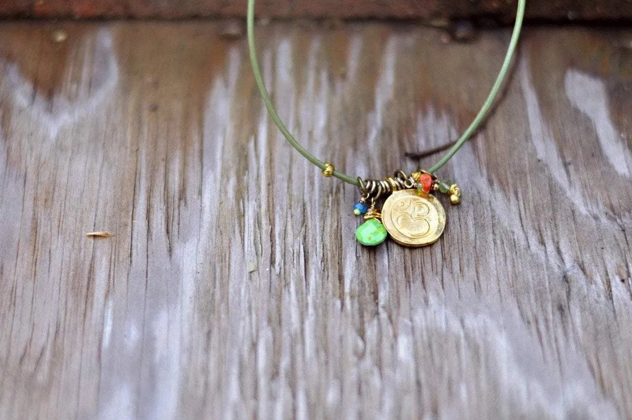 Gold OM Necklace with Turquoise and Findings