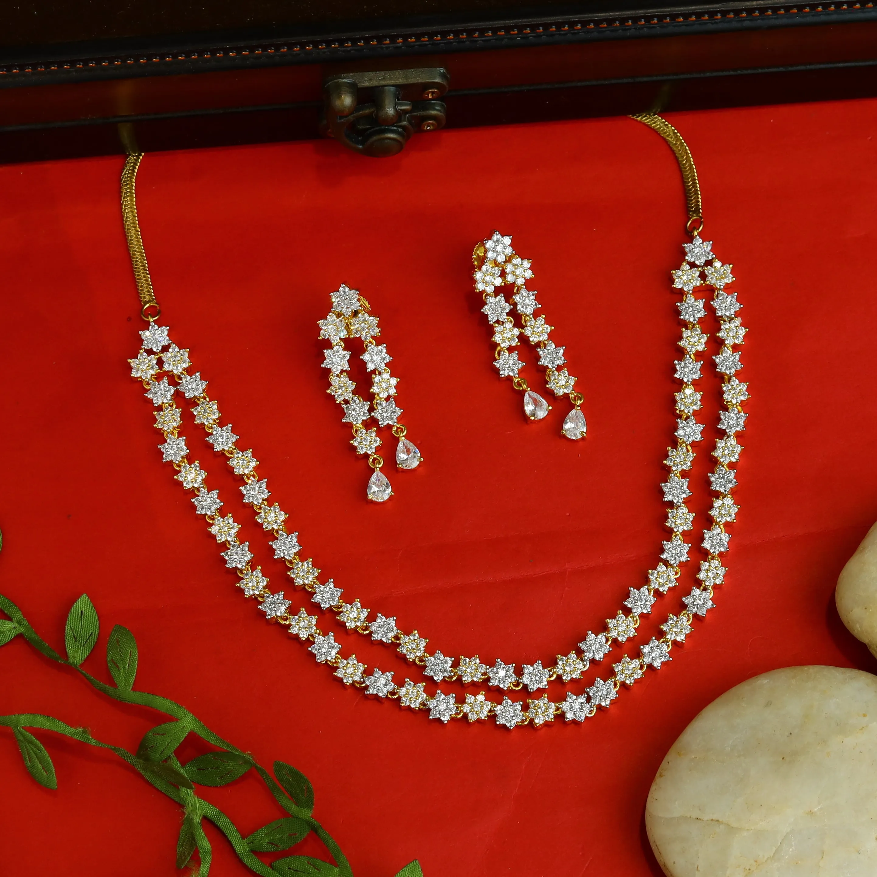 Gold Zircon/AD Necklace Set 7611-1197