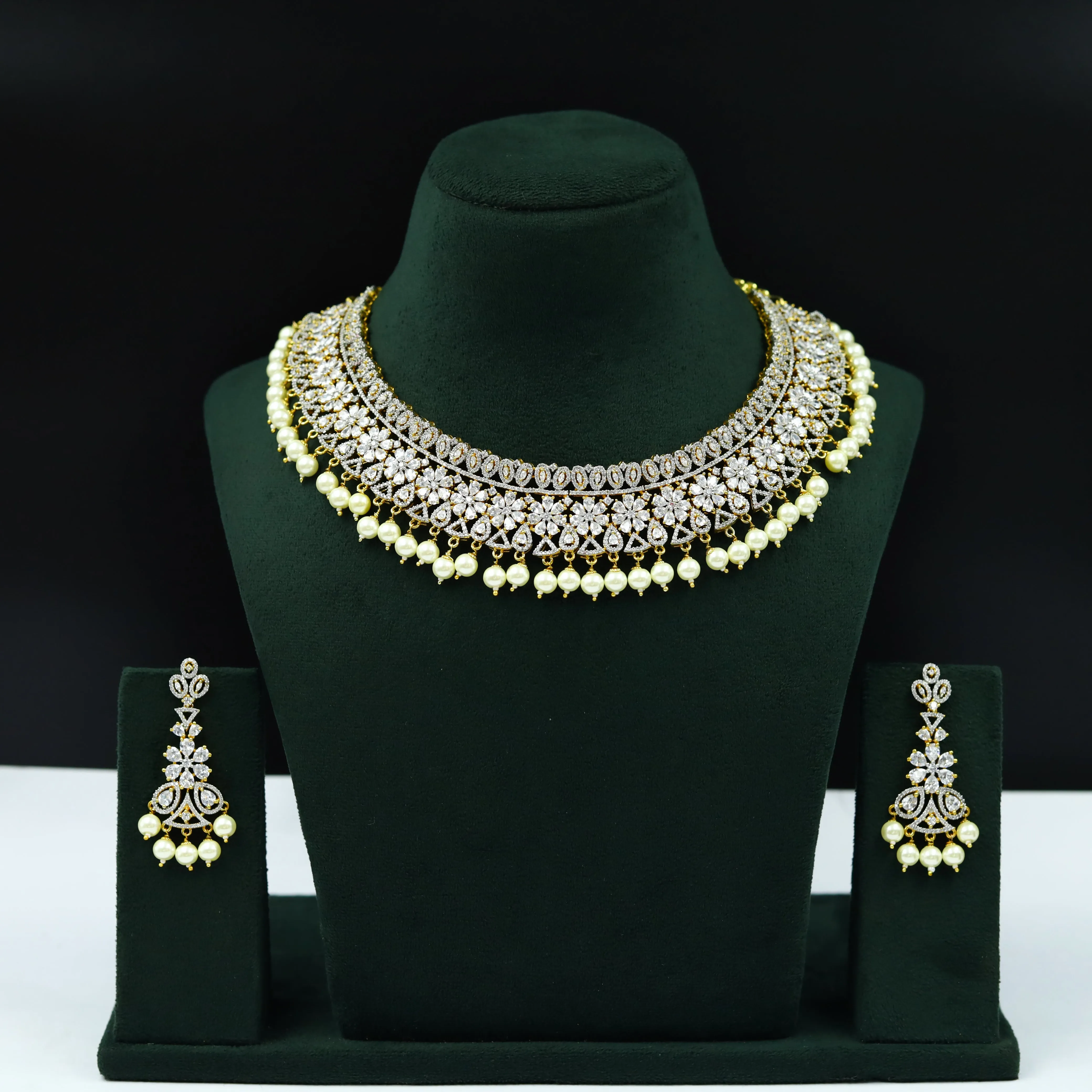 Gold Zircon/AD Necklace Set11568-7680
