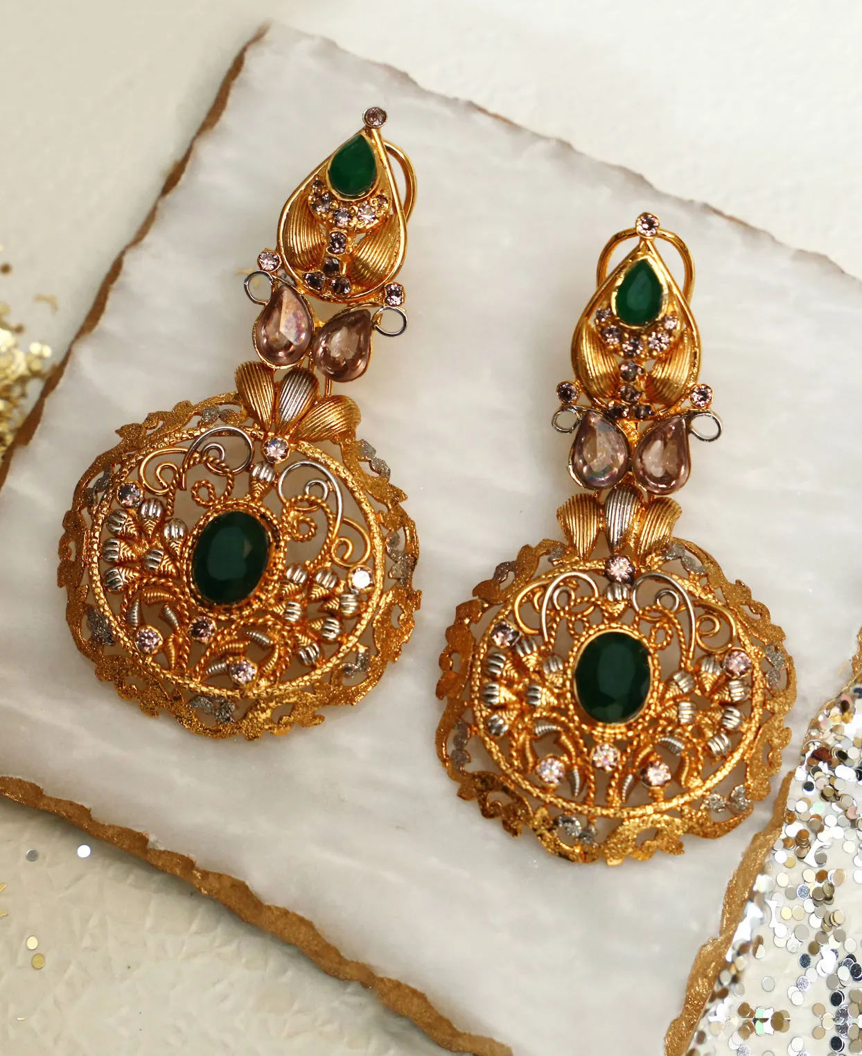 Green onyx twisted wire earrings
