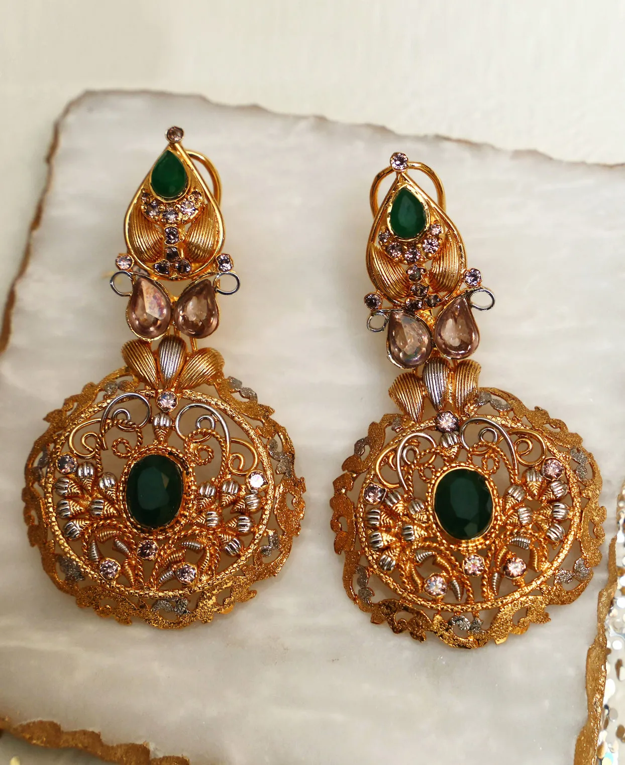 Green onyx twisted wire earrings