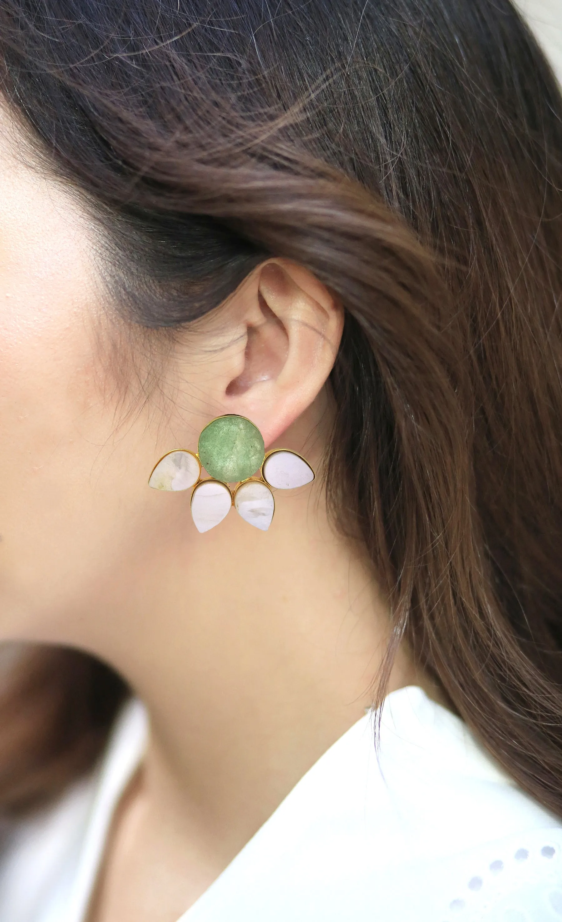 Half Flora Earrings (Green Fluorite)
