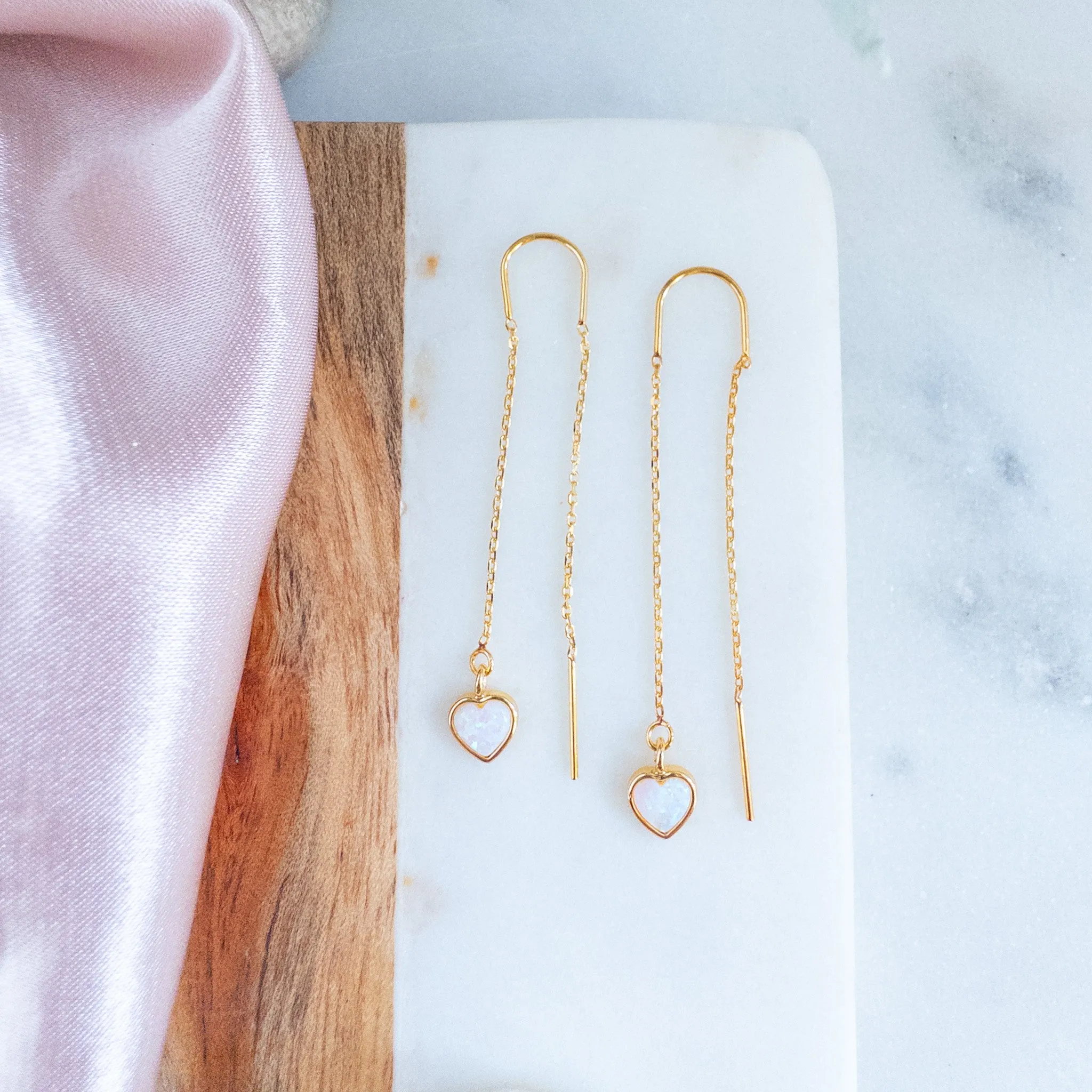 Heart Opal Threader Earrings